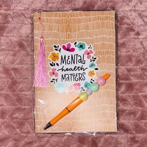 Mental Health Matters Pink Tassel Notebook with Orange Pen homemade